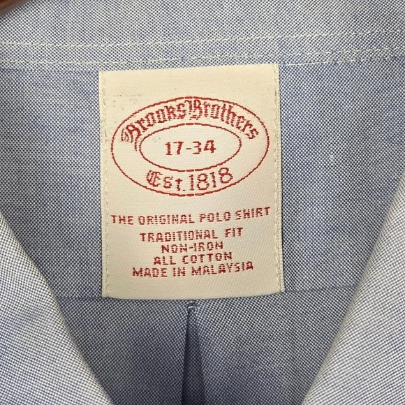 Brooks Brothers Men's Button Down Shirts 17-34 Blue Traditional Fit Cuff ‎ Lot 2